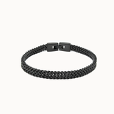 Massives Herrenarmband in Schwarz mit breiter, geflochtener Gliederstruktur und stabilem Klappverschluss.