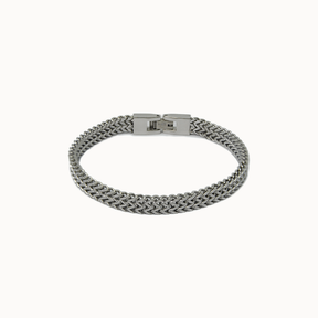 Robustes Edelstahl-Armband für Herren in glänzendem Silber mit maskuliner, dicht gewebter Kettenoptik.