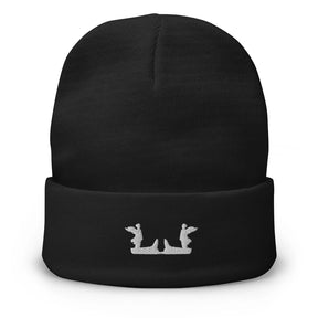 Schwarze Unisex Beanie-Mütze mit breitem Umschlag und schwarzem LOURELL Logo-Stick.