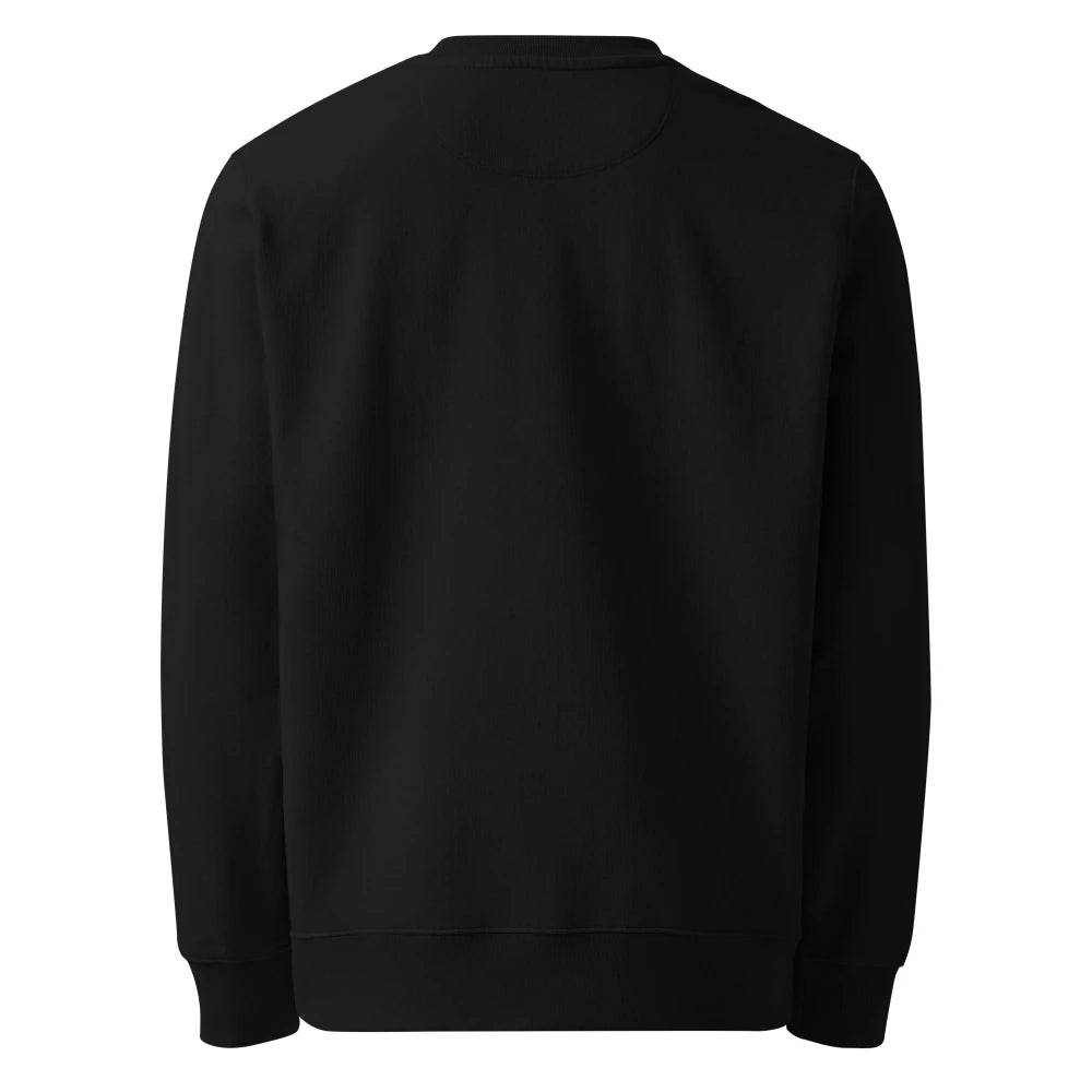 Schwarzes Bio-Baumwoll-Sweatshirt (Unisex) mit weißem Lourell Logo-Stick auf der Brust und nachhaltiger Crewneck-Pullover.