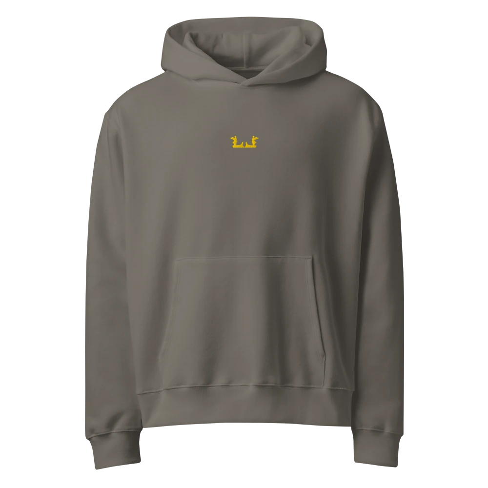 Oversized Unisex Hoodie in Asphalt-Grau aus Premium-Baumwolle mit goldenem LOURELL Logo Stick auf der Brust.